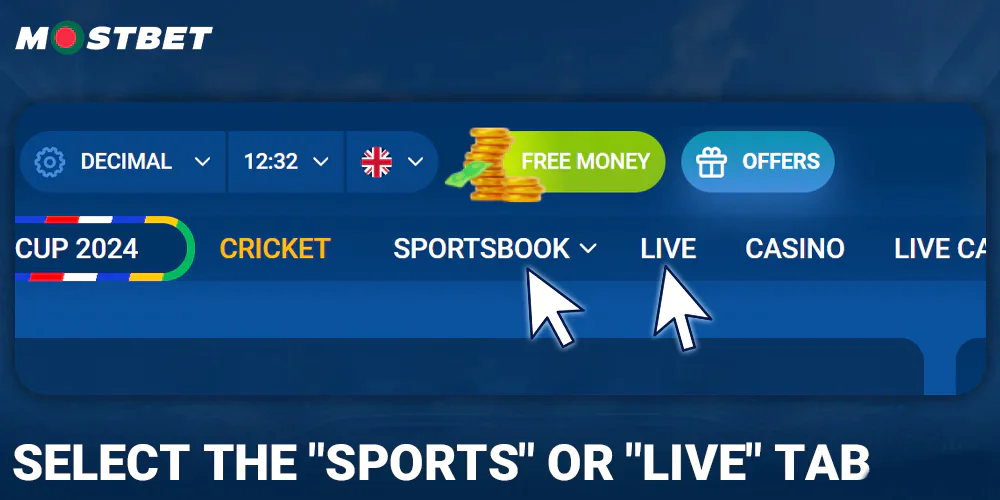 Select a sports tab at Mostbet Bangladesh